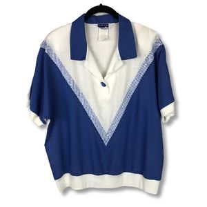 Vintage 1980’s Collared V-Neck Elastic Waist Top